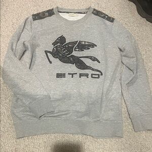 Etro Men’s Light Gray Pegasus Crewneck Sweatshirt
